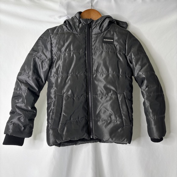 Calvin Klein Boys 7 Heavy Weight Hooded Legacy Bubble Jacket Fleece Lining Gray - Picture 1 of 9